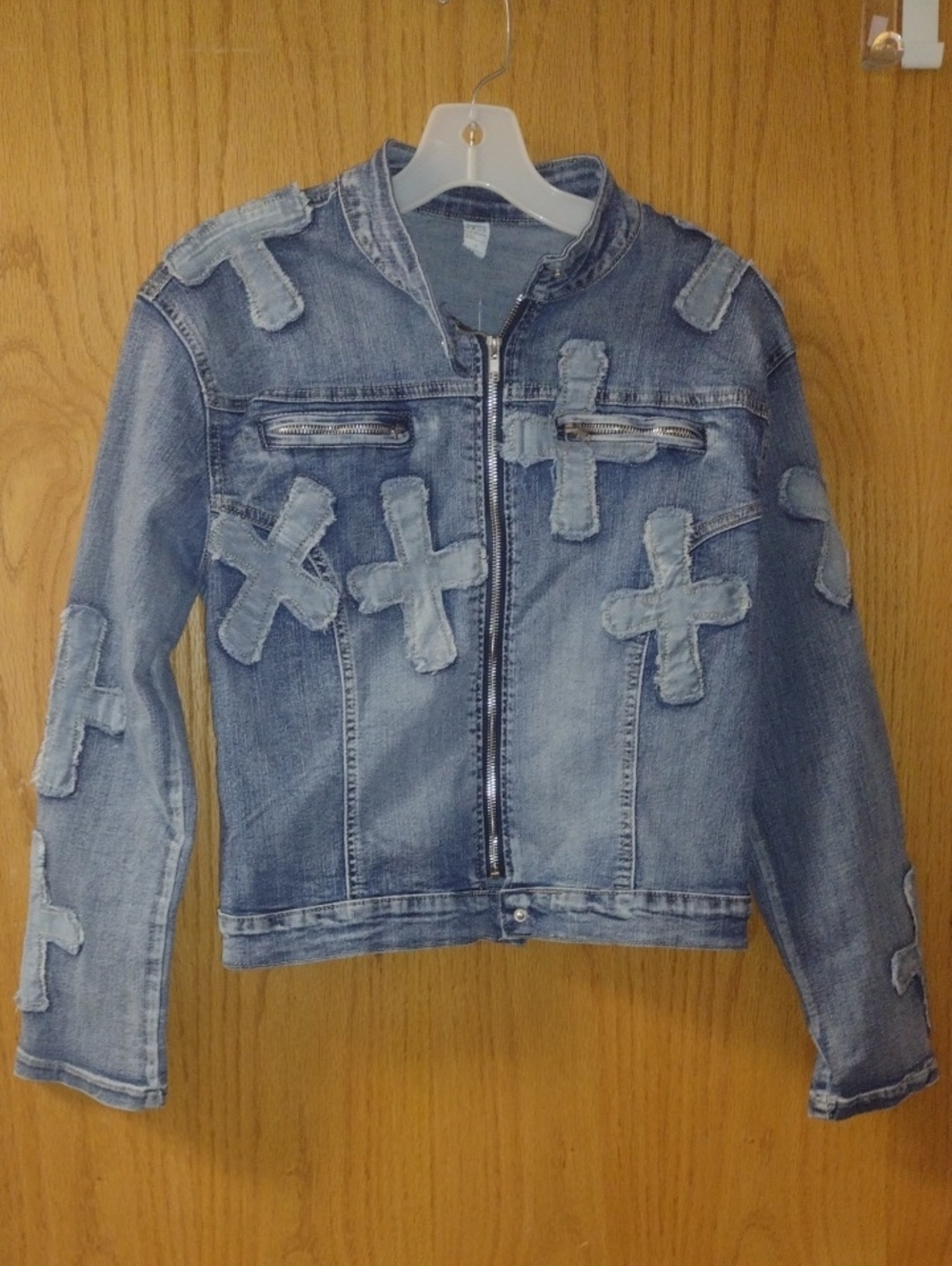 Denim Jacket And Skirt with Patch Cross Details (J1399)